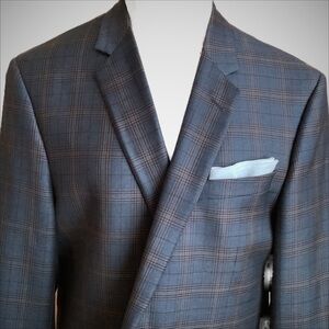 COPPLEY Neutral Plaid Super 130's Wool Blazer Size 46T